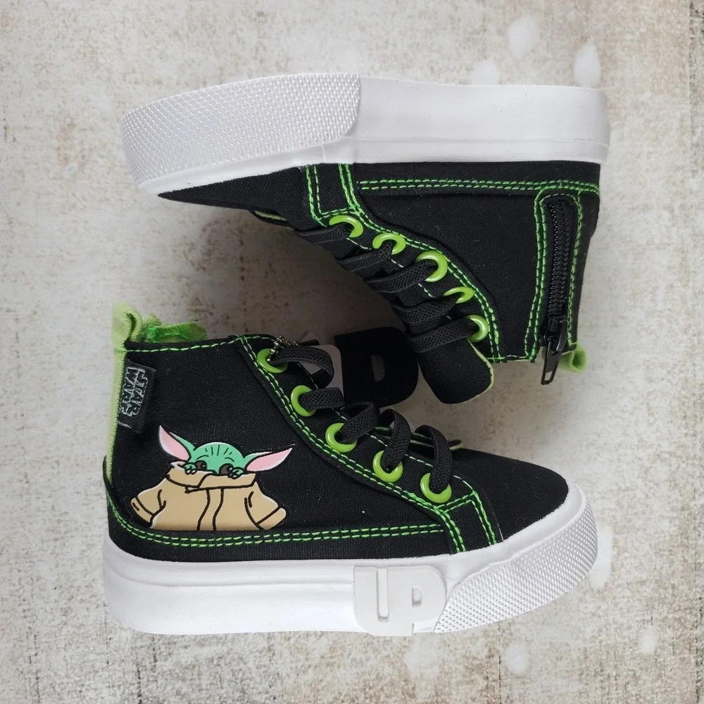 Ground Up Shop Grogu Toddler Shoe Sz 7 Black Canvas Bright Green Lace-Up Sneaker